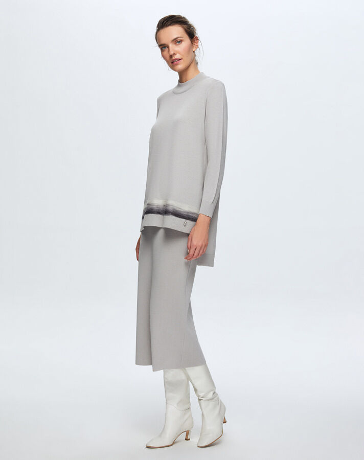 T24K-6018 Keçe Detaylı Triko Tunik VİLLA-GREY - 1