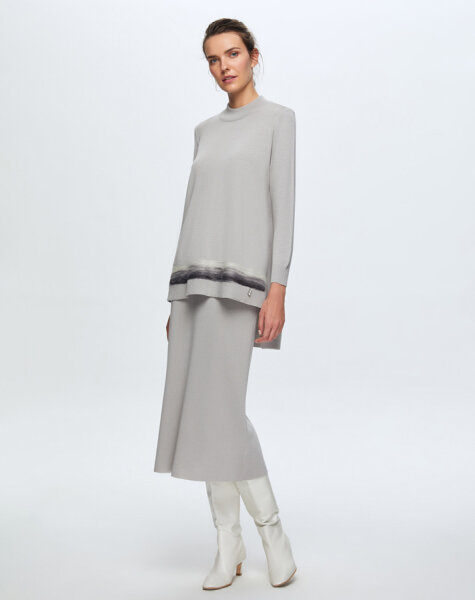 T24K-6018 Keçe Detaylı Triko Tunik VİLLA-GREY - 2