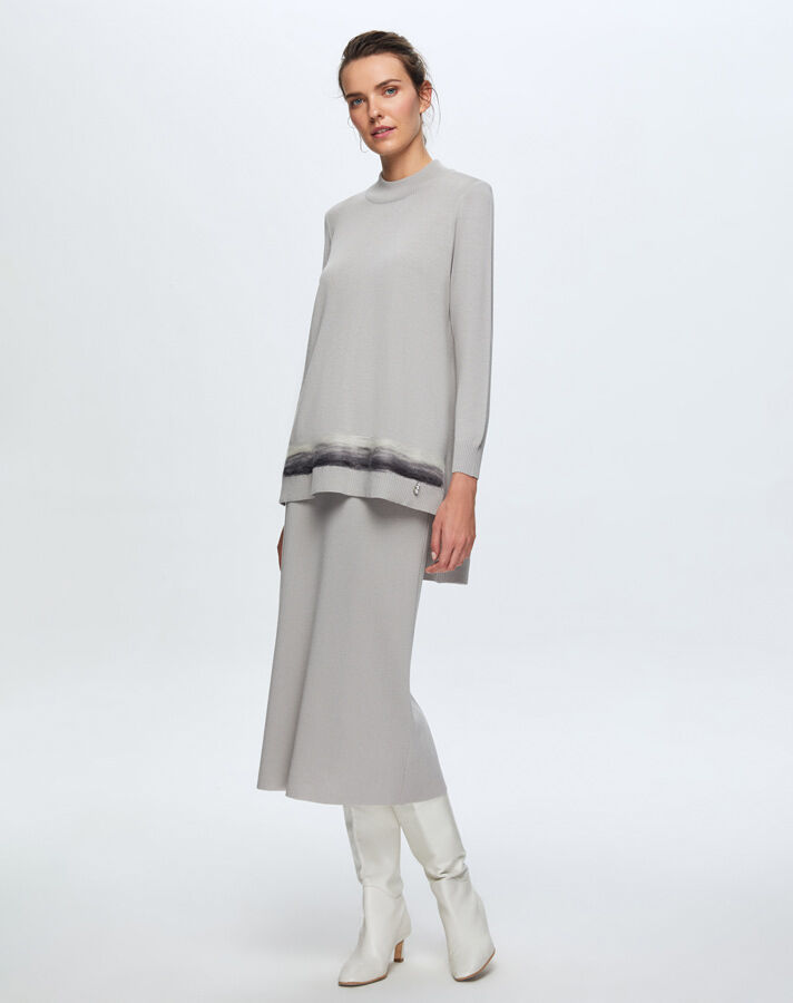 T24K-6018 Keçe Detaylı Triko Tunik VİLLA-GREY - 2