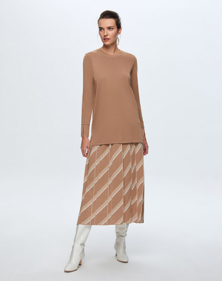 T24K-6020 Düz Renk Basic Tunik COMO-CAREMEL - 1