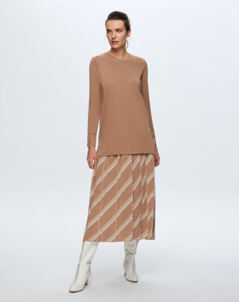 T24K-6020 Düz Renk Basic Tunik COMO-CAREMEL 