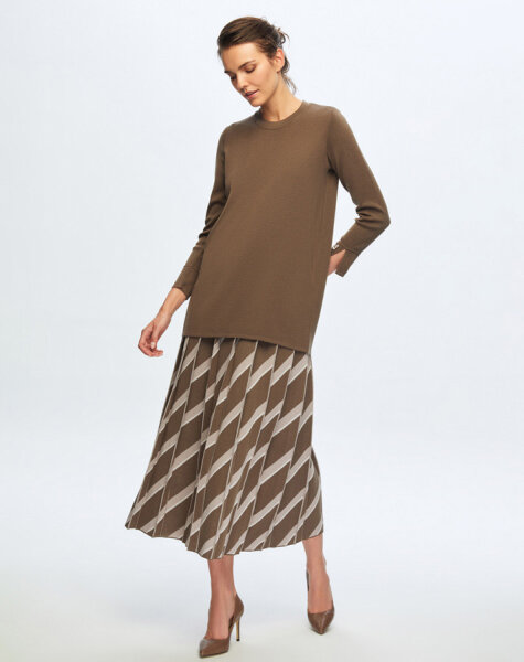 T24K-6020 Düz Renk Basic Tunik DATA-BROWN 