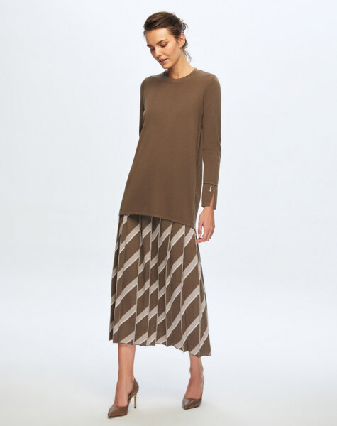 T24K-6020 Düz Renk Basic Tunik DATA-BROWN - 2