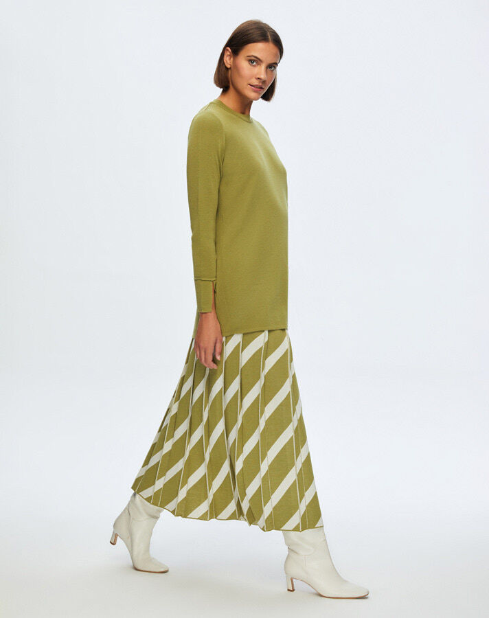 T24K-6020 Düz Renk Basic Tunik FİABA-OLİVE - 1