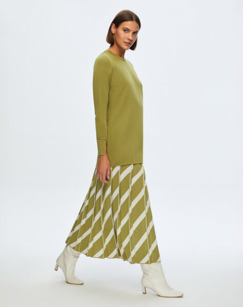 T24K-6020 Düz Renk Basic Tunik FİABA-OLİVE 