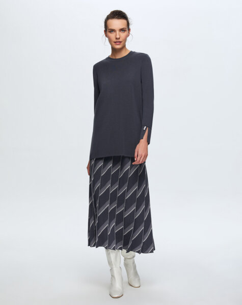 T24K-6020 Düz Renk Basic Tunik PENNA-DARK BLUE - 2