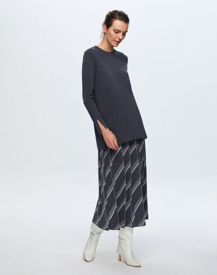 T24K-6020 Düz Renk Basic Tunik PENNA-DARK BLUE - 1