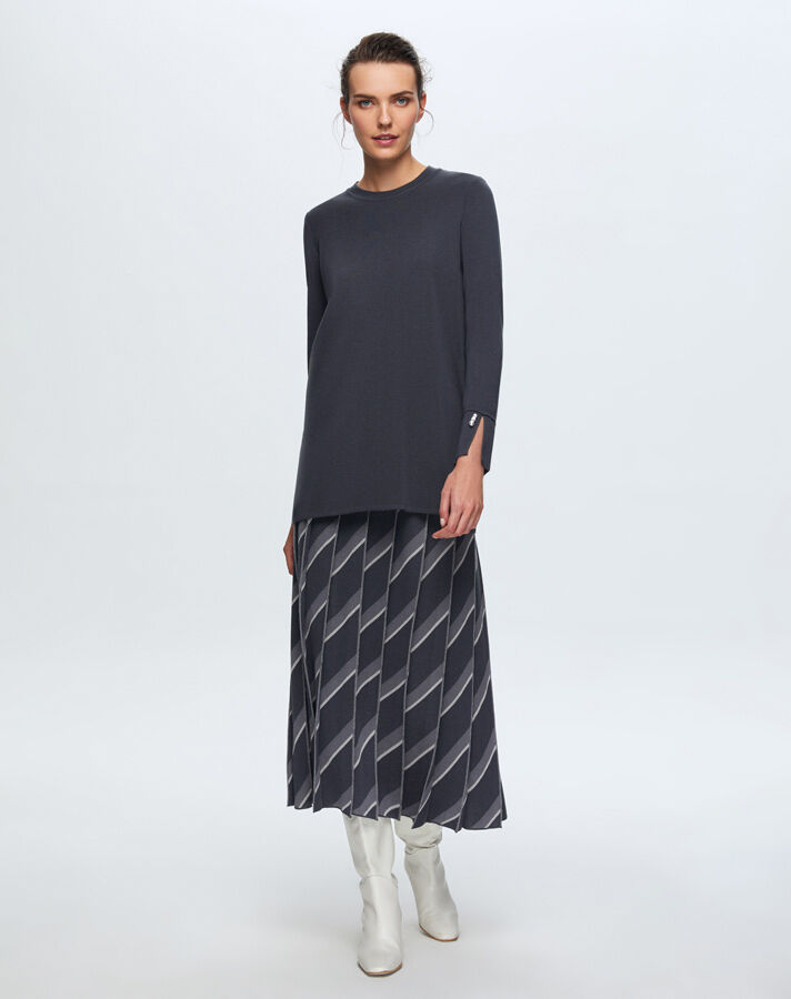 T24K-6020 Düz Renk Basic Tunik PENNA-DARK BLUE - 2