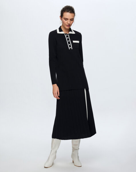 T24K-6021 Erkek Yaka Triko Tunik BLACK 