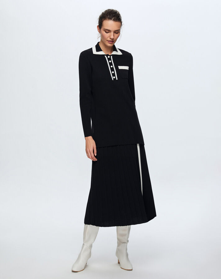 T24K-6021 Erkek Yaka Triko Tunik BLACK - 1