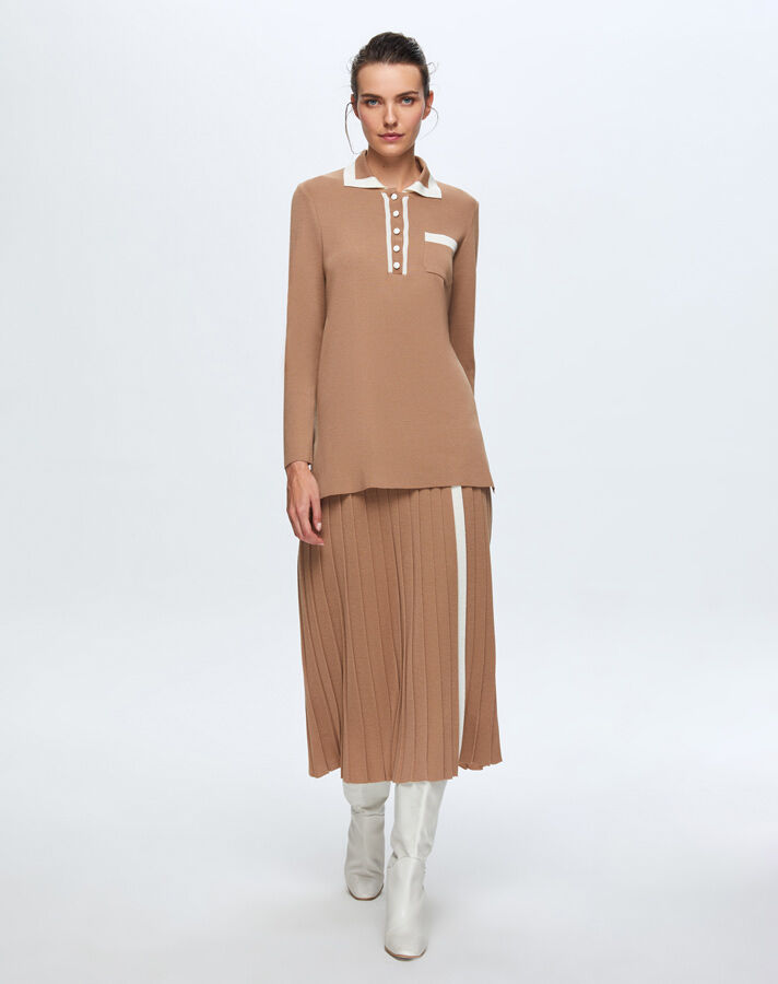 T24K-6021 Erkek Yaka Triko Tunik COMO-CAREMEL - 1