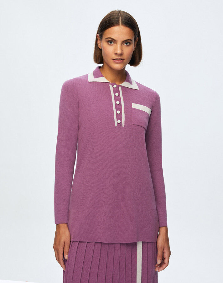 T24K-6021 Erkek Yaka Triko Tunik SCOPA-ORCHİDE - 1