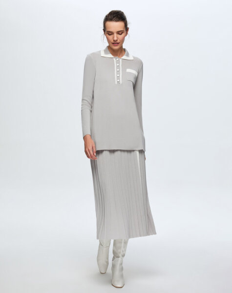 T24K-6021 Erkek Yaka Triko Tunik VİLLA-GREY 