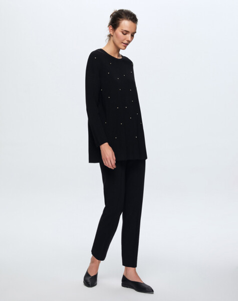 T24K-6024 Önü Taşlı Basic Tunik - 1