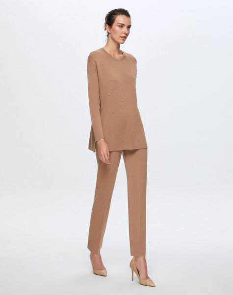 T24K-6025 Önü İncili Basic Tunik CORO-CAMEL - 1