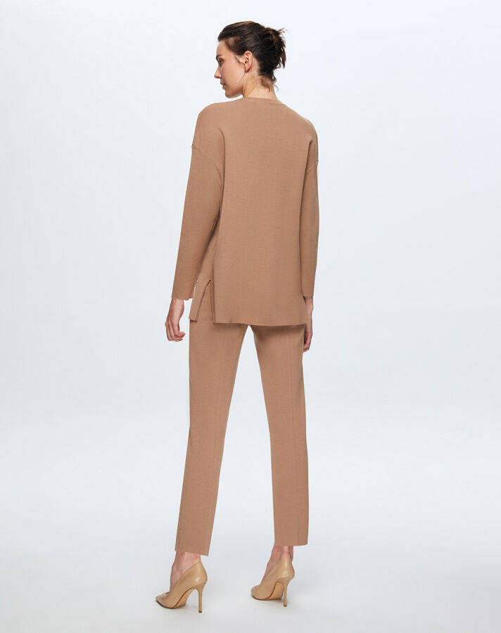 T24K-6025 Önü İncili Basic Tunik CORO-CAMEL - 3