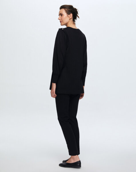 T24K-6026 Düğme Detaylı Balon Kollu Tunik BLACK - 2