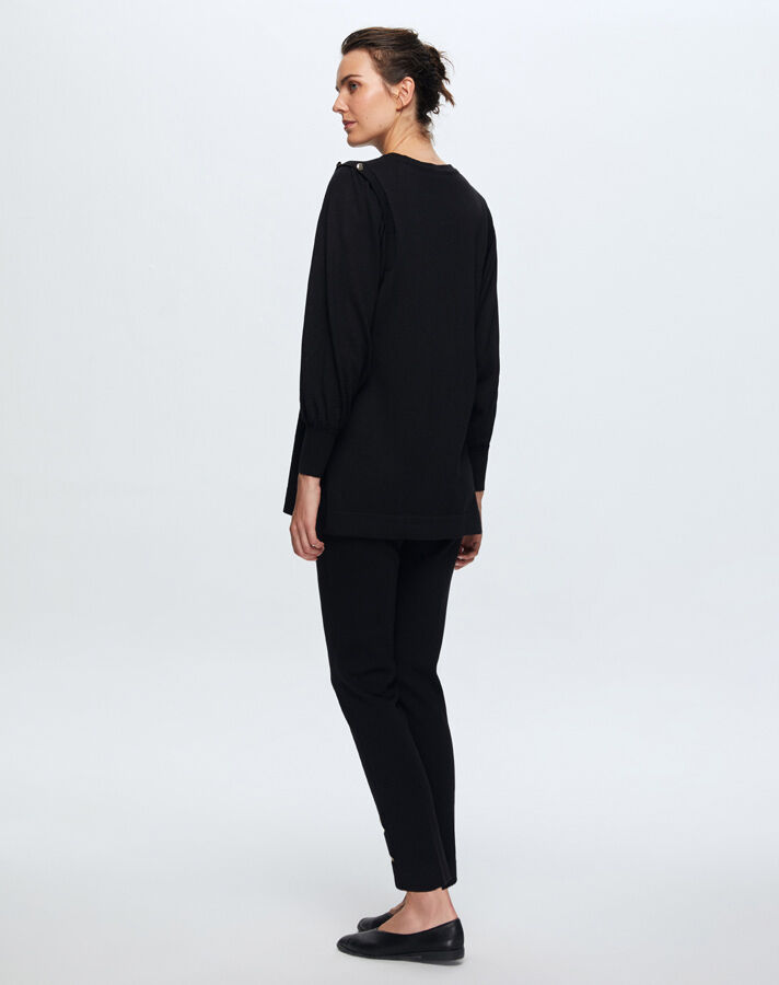 T24K-6026 Düğme Detaylı Balon Kollu Tunik BLACK - 2