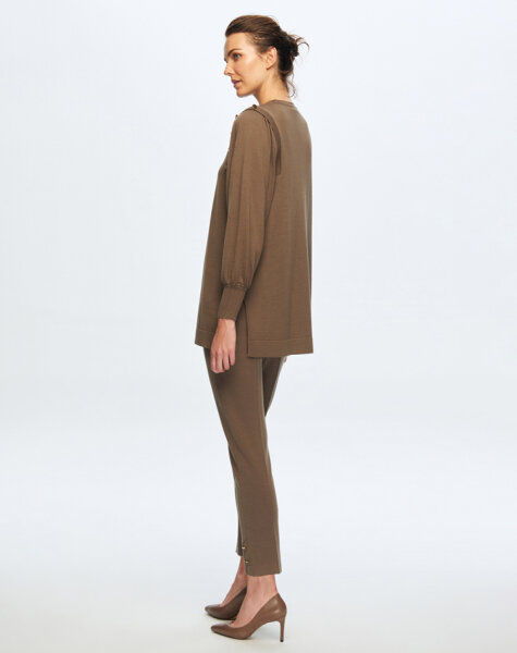 T24K-6026 Düğme Detaylı Balon Kollu Tunik DATA-BROWN - MISS DALIDA (1)