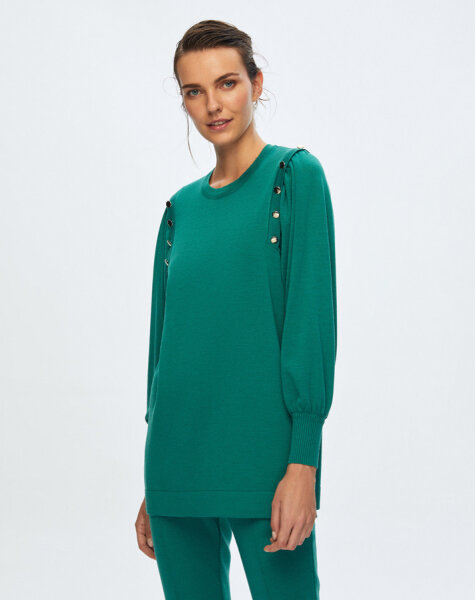 T24K-6026 Düğme Detaylı Balon Kollu Tunik IMOLA-EMERLAND - 3