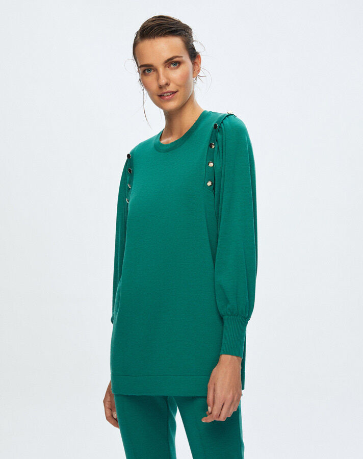 T24K-6026 Düğme Detaylı Balon Kollu Tunik IMOLA-EMERLAND - 3