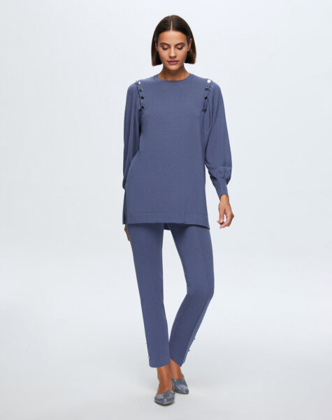 T24K-6026 Düğme Detaylı Balon Kollu Tunik PENNA-DARK BLUE - MISS DALIDA (1)