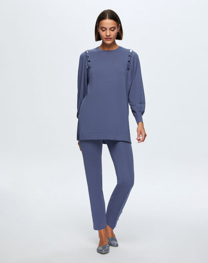 T24K-6026 Düğme Detaylı Balon Kollu Tunik PENNA-DARK BLUE - 2