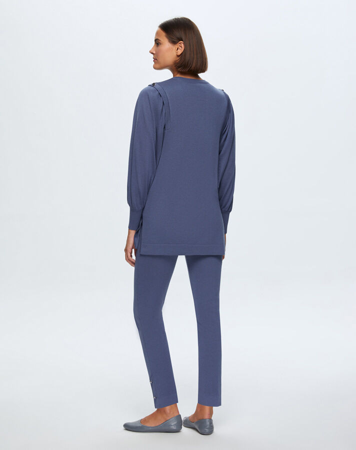 T24K-6026 Düğme Detaylı Balon Kollu Tunik PENNA-DARK BLUE - 3