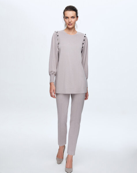 T24K-6026 Düğme Detaylı Balon Kollu Tunik TERRA-MİLKY - 2