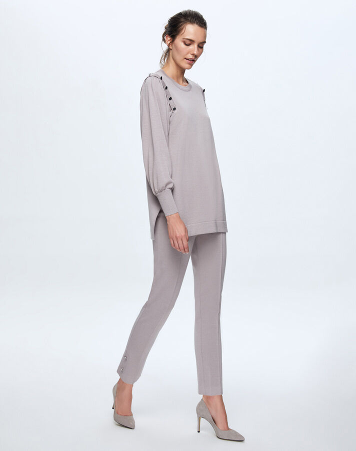 T24K-6026 Düğme Detaylı Balon Kollu Tunik TERRA-MİLKY - 1