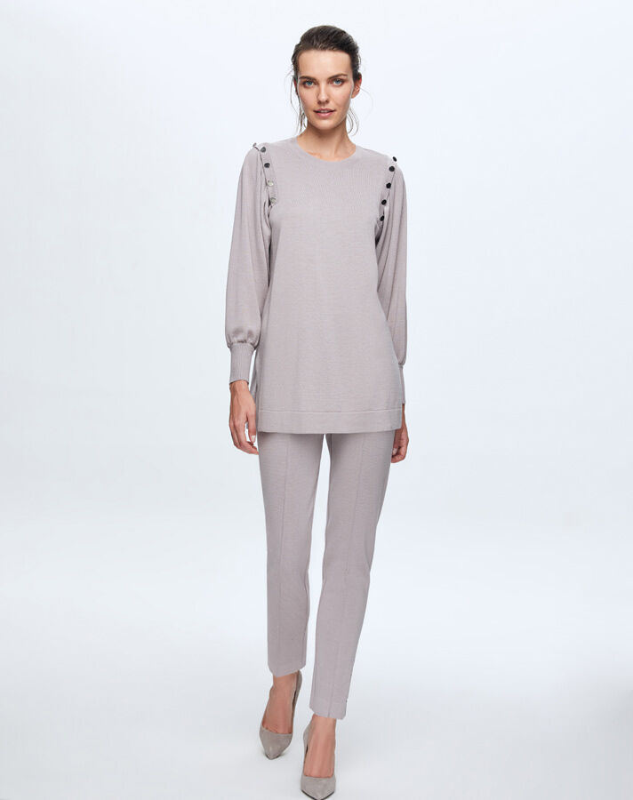 T24K-6026 Düğme Detaylı Balon Kollu Tunik TERRA-MİLKY - 2