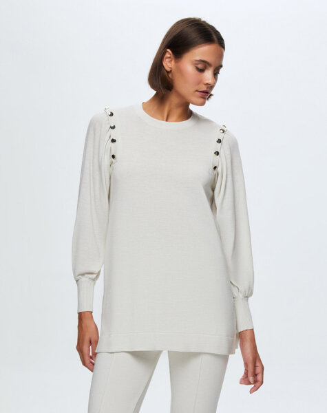 T24K-6026 Düğme Detaylı Balon Kollu Tunik VOLO-SMOKE - 3