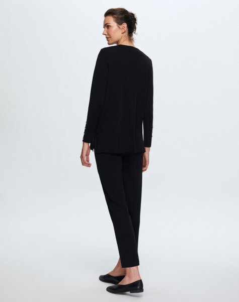 T24K-6027 Önü Kadife Detaylı Tunik BLACK - 2