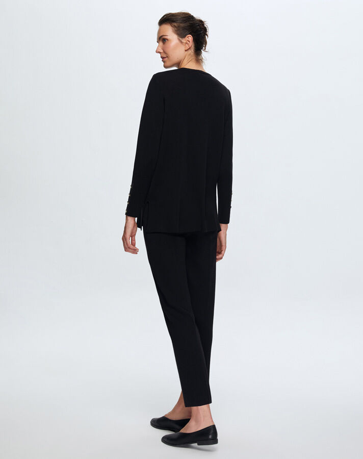 T24K-6027 Önü Kadife Detaylı Tunik BLACK - 2