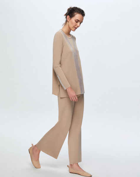 T24K-6027 Önü Kadife Detaylı Tunik CORO-CAMEL - 2