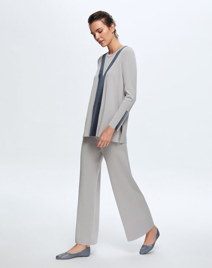 T24K-6027 Önü Kadife Detaylı Tunik VİLLA-GREY - 2