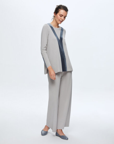 T24K-6027 Önü Kadife Detaylı Tunik VİLLA-GREY 