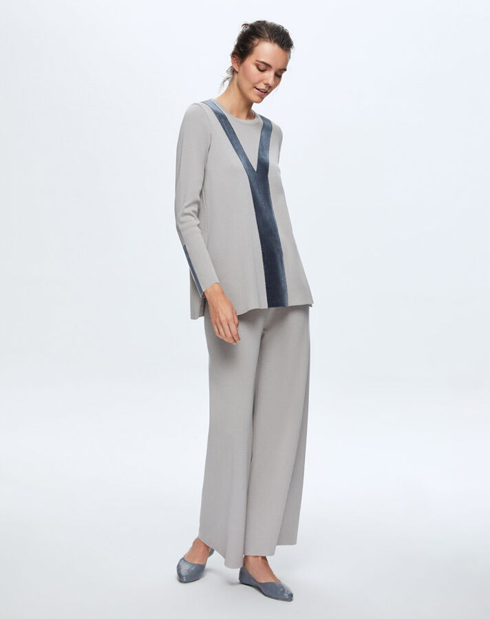 T24K-6027 Önü Kadife Detaylı Tunik VİLLA-GREY - 1