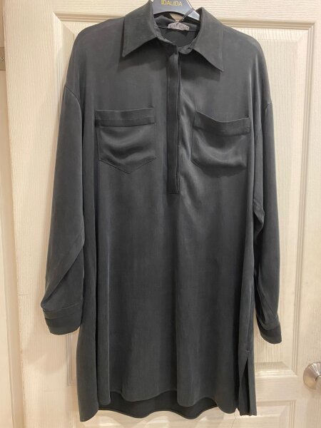 T24K-6028 İki Cepli Kupro Tunik BLACK 