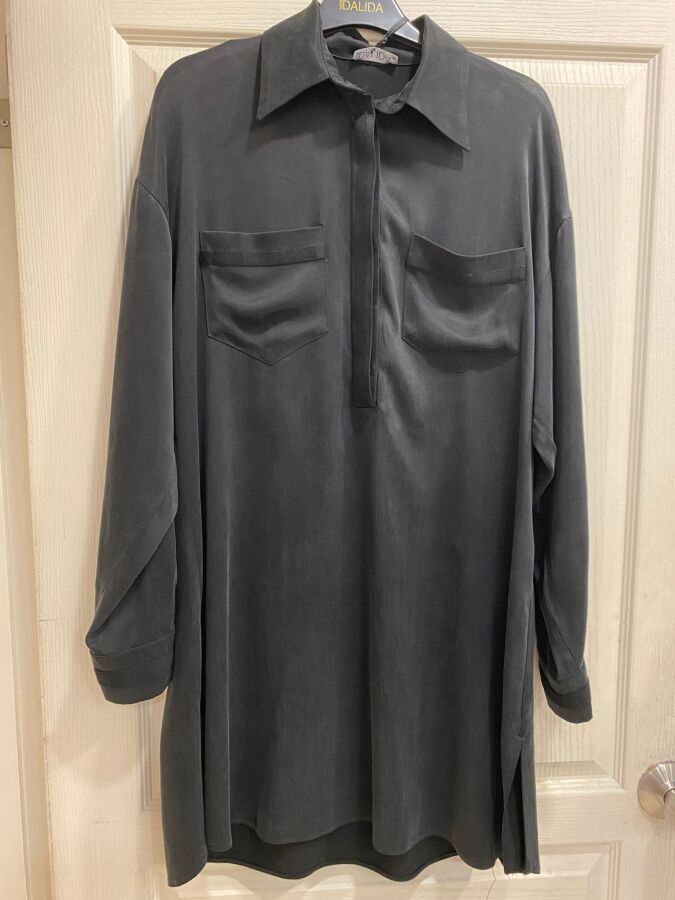 T24K-6028 İki Cepli Kupro Tunik BLACK - 1