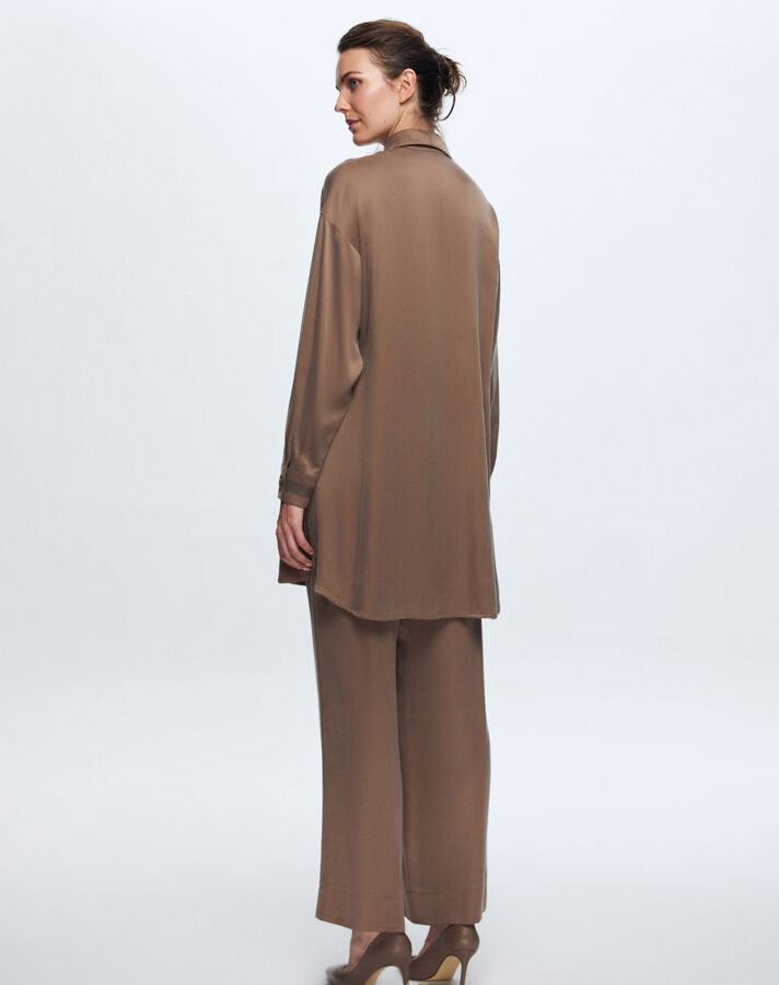 T24K-6028 İki Cepli Kupro Tunik BROWN - 3