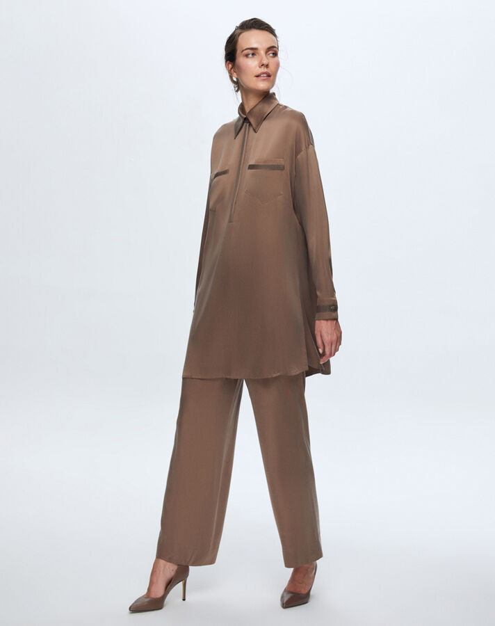 T24K-6028 İki Cepli Kupro Tunik BROWN - 2