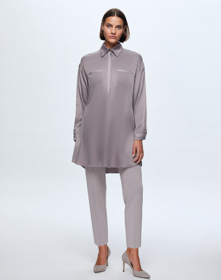T24K-6028 İki Cepli Kupro Tunik MİNK - 2