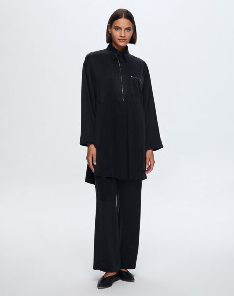 T24K-6029 Tek Cepli Kupro Tunik BLACK 