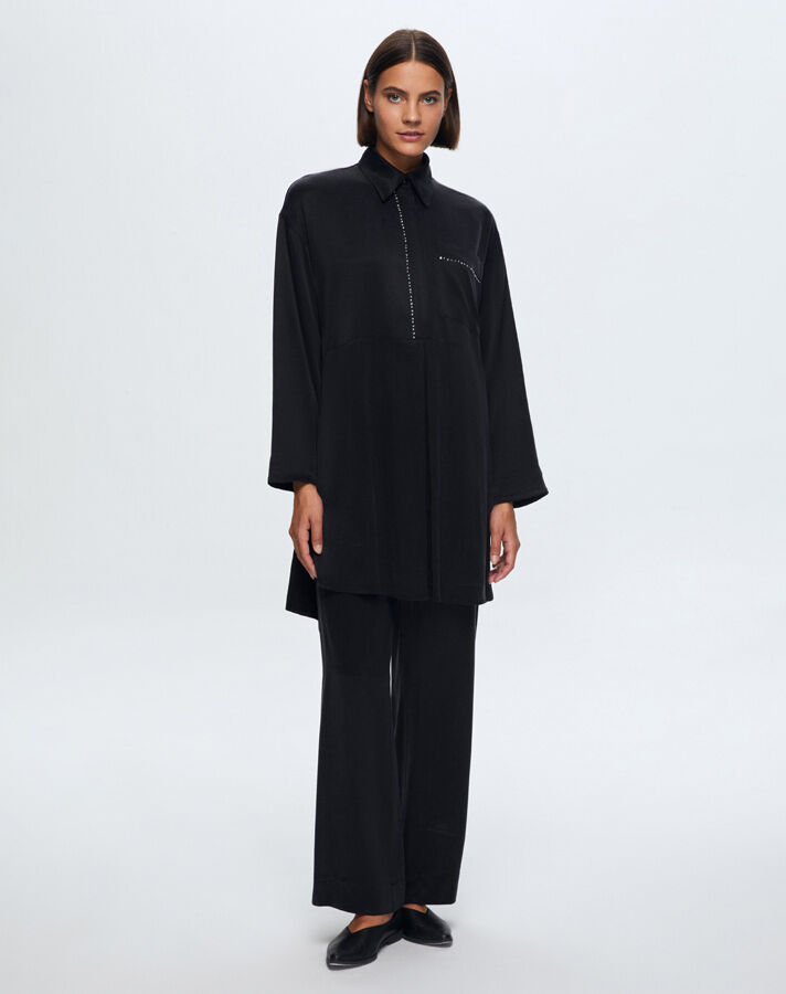 T24K-6029 Tek Cepli Kupro Tunik BLACK - 1