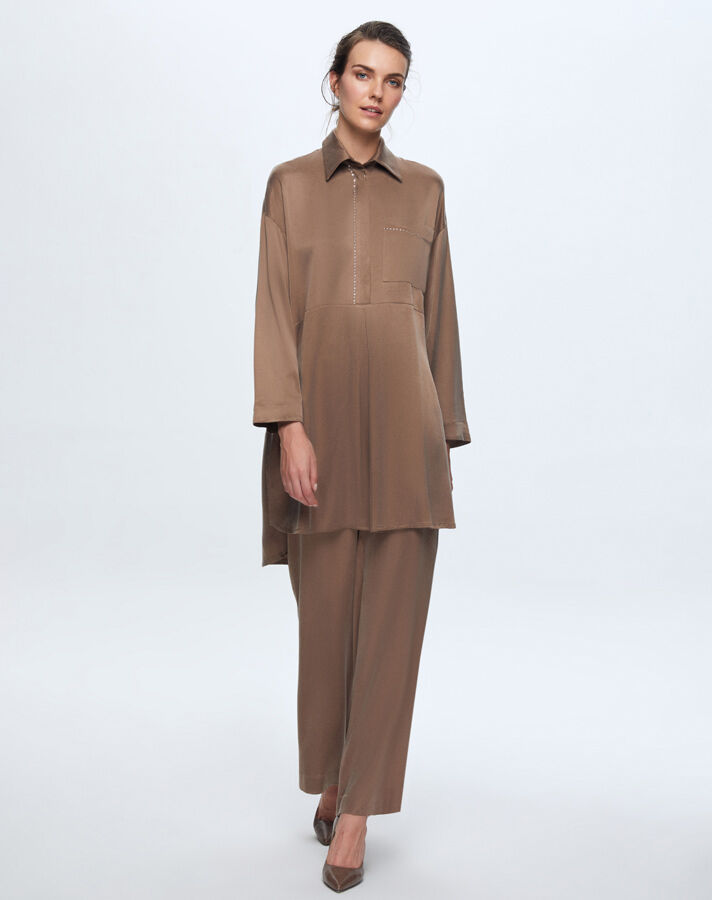 T24K-6029 Tek Cepli Kupro Tunik BROWN - 1