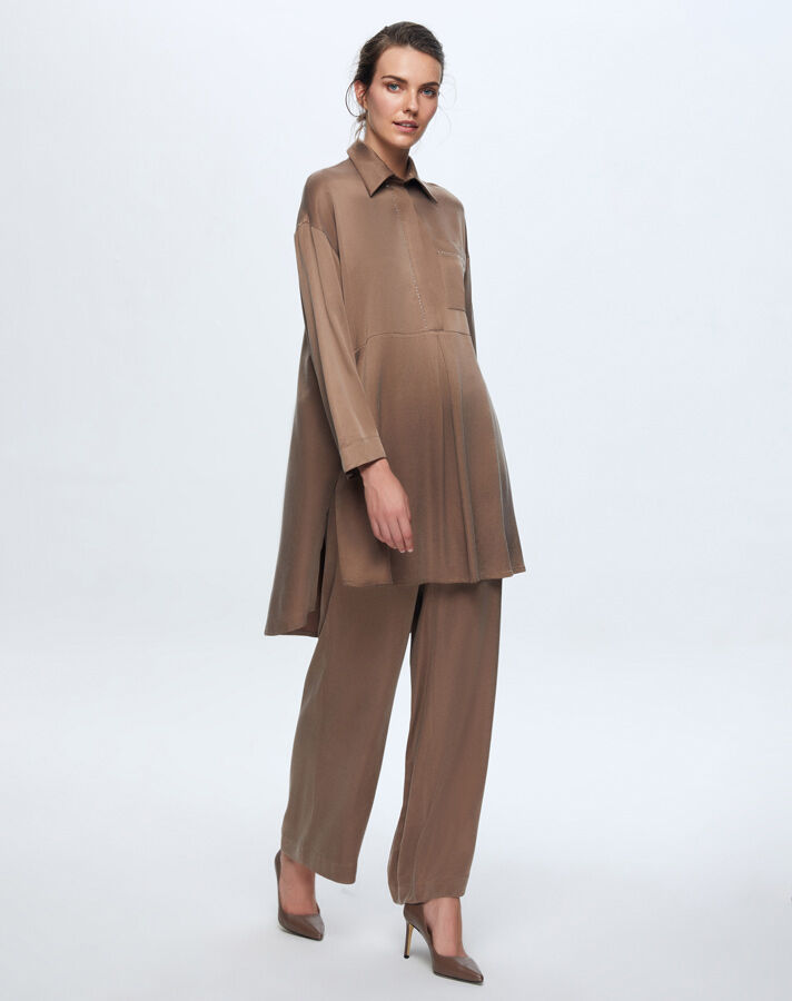 T24K-6029 Tek Cepli Kupro Tunik BROWN - 2