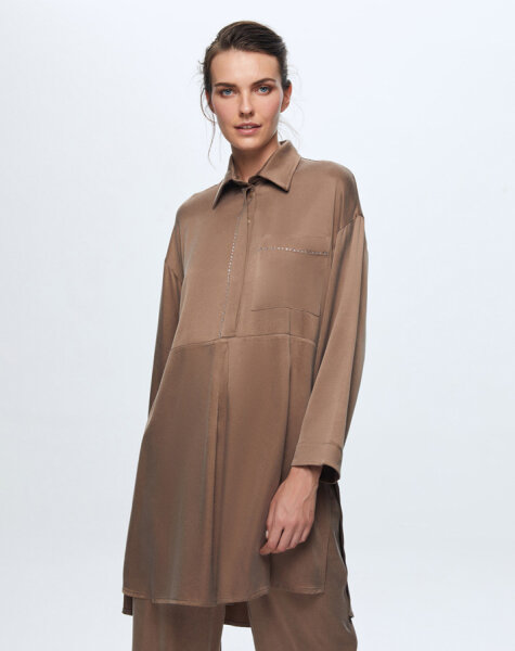 T24K-6029 Tek Cepli Kupro Tunik BROWN - 3