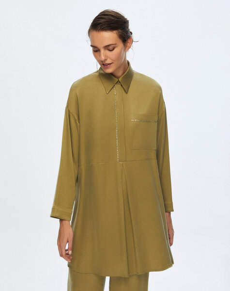 T24K-6029 Tek Cepli Kupro Tunik OLİVE - 3