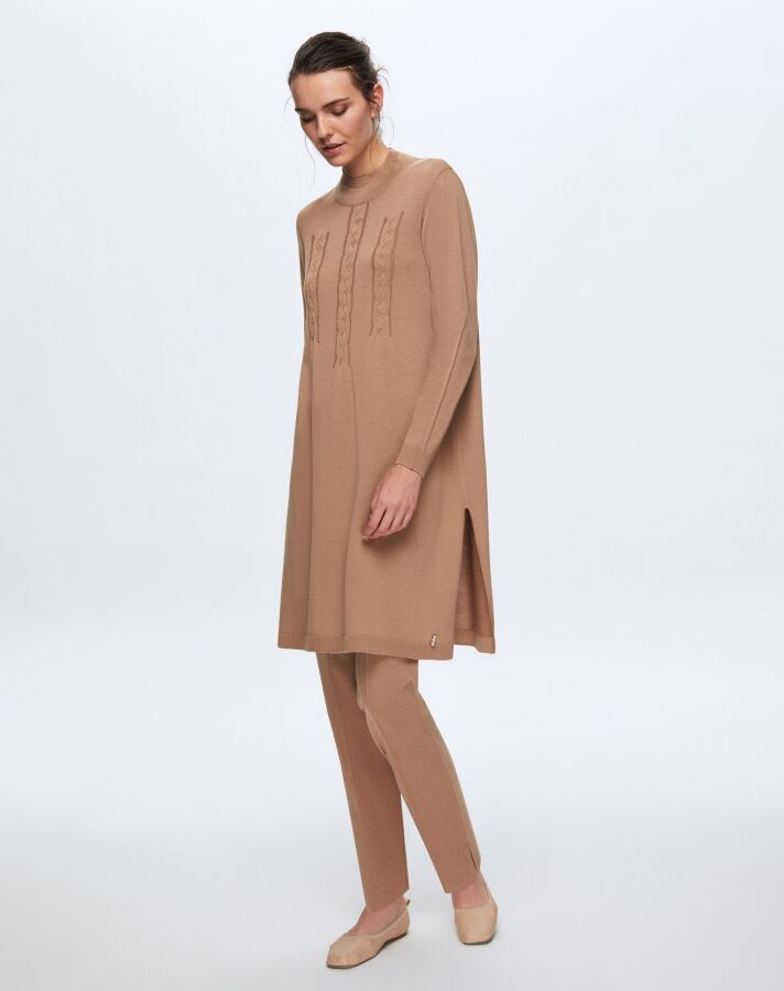 T24K-6030 Saç Örgü Detaylı Tunik COMO-CAREMEL - 1